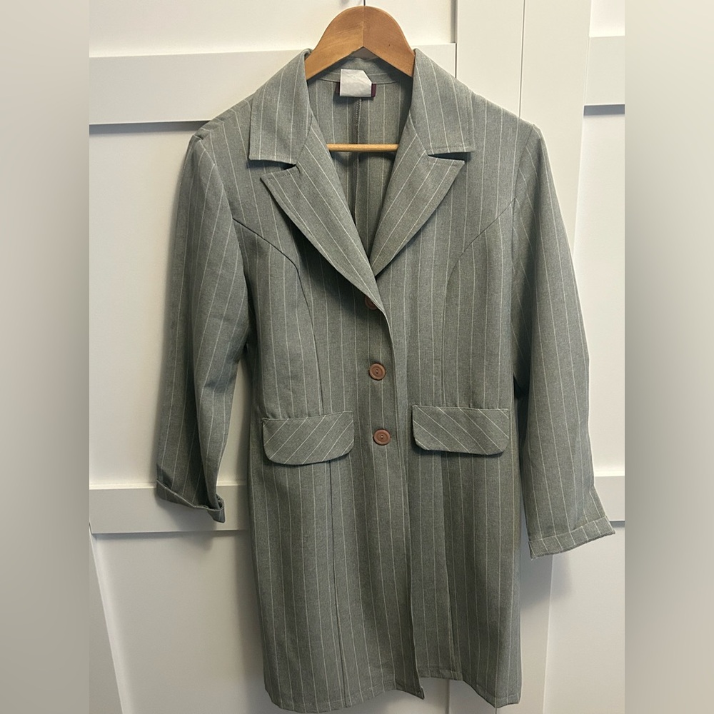 Long Gray Pinstripe Blazer